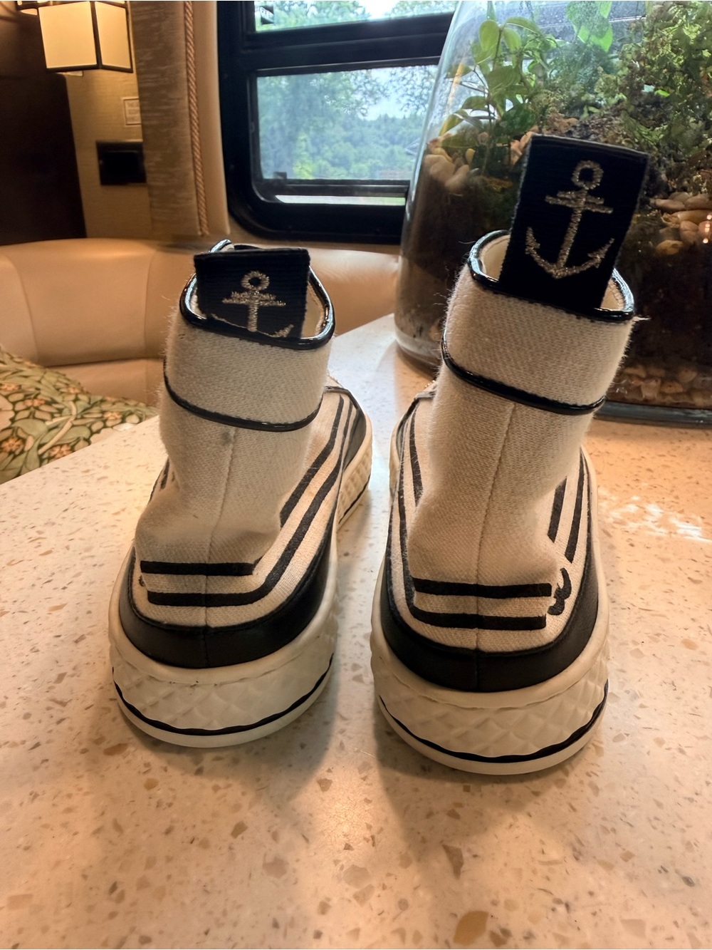 CHANEL White & Black High-Top Sneakers with CC Logo - Picture 3 of 6